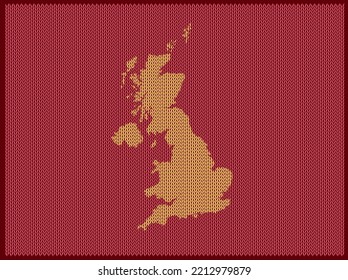 Knitting pattern map of Country United Kingdom Isolated on Red Background - vector illustration