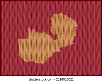 Knitting pattern map of Country Zambia Isolated on Red Background - vector illustration