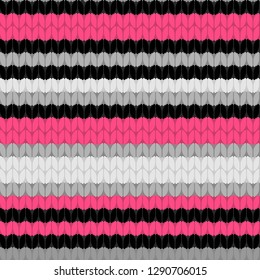 knitting pattern ornament seamless . vector repeatablle illustration of realictic flat knit texture for wallpaper background stripes pink and white gray and black , textile fabric or wrapping paper 