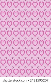 Patrón sin fisuras en forma de corazón de punto rosa. para diseño de bufanda Suéteres, bolsas, ropa, papel pintado para bodas. día de amor