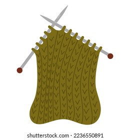 Knitting process. Wool yarn and knitting needles