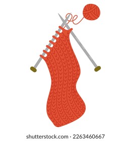Knitting process. Wool yarn and knitting needles