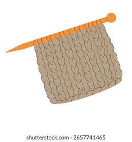 Knitting project with needle. Flat style wool swatch illustration