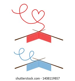 Knitting project in progress. A piece of knitting with knitting needles. Vector illustration