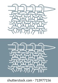 Knitting purl loops isolated vector illustration in line style. Yarn and knitting needles symbols. Hand drawn canvas fragment with needle.