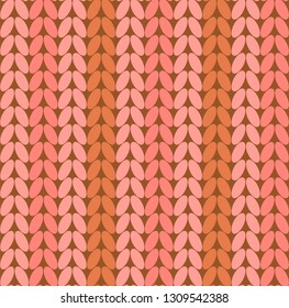 Knitting. Realistic knitted seamless background pink-brown color. Knit textures for Wallpapers and backgrounds. Vector illustration.