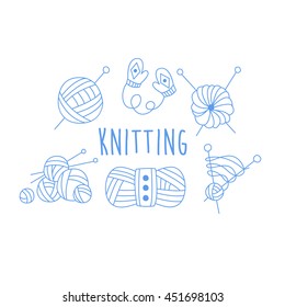 Knitting Related Icon Set With Text Hand Drawn Simple Vector Illustration Is Sketch Style