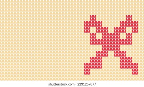 Knitting Ribbon Seamless Pattern border on Yellow Background, Knitting Bow Ethnic Pattern Border Merry Christmas and happy winter days vector poster