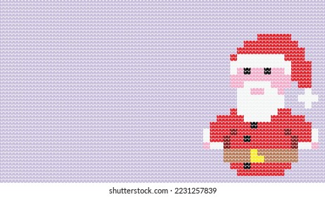 Knitting Santa Claus Pattern border on Purple Background, Knitting Ethnic Pattern Border Merry Christmas and happy winter days vector poster