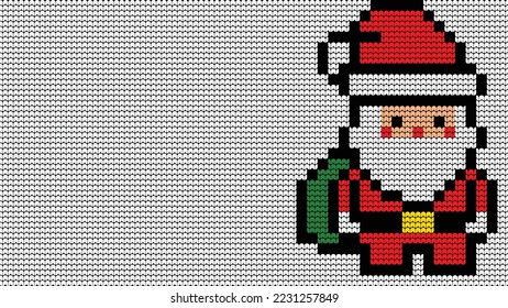 Knitting Santa Claus Pattern border on White Background, Knitting Ethnic Pattern Border Merry Christmas and happy winter days vector poster