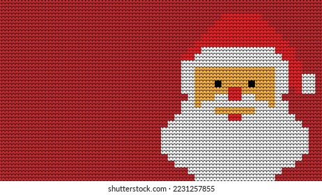 Knitting Santa Claus Pattern border on Red Background, Knitting Ethnic Pattern Border Merry Christmas and happy winter days vector poster