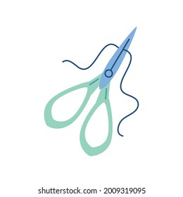 knitting scissors and thread isolated