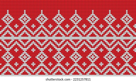 Knitting Seamless Pattern border on Red Background, Ethnic Pattern Border Merry Christmas and happy winter days vector poster