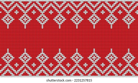 Knitting Seamless Pattern border on Red Background, Ethnic Pattern Border Merry Christmas and happy winter days vector poster