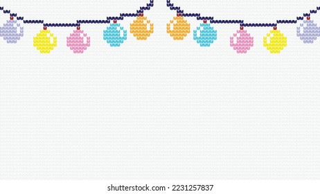 Knitting Seamless Pattern border on White Background, Knitting Light bulb Ethnic Pattern Border Merry Christmas and happy winter days vector poster