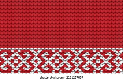 Knitting Seamless Pattern border on Red Background, Knitting Ethnic Pattern Border Merry Christmas and happy winter days vector poste