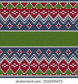 Knitting seamless pattern. Christmas theme red, green, Blue. Use for background, Decoration.