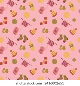Knitting a seamless pattern. Designs for fabric, textiles, wallpaper, packaging.