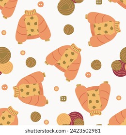Knitting a seamless pattern. Designs for fabric, textiles, wallpaper, packaging.	