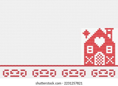 Knitting Seamless Pattern house border on White Background, Ethnic Pattern Border Merry Christmas and happy winter days vector poster