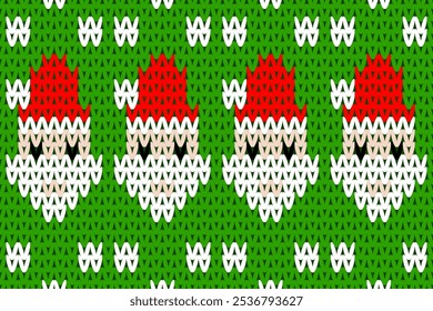 Knitting seamless pattern with santa, Christmas tree and reindeer ornament. Fabric Seamless pattern.Vector illustration. Ikat ethnic oriental embroidery,Aztec style,baroque.design for texture,clothing