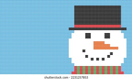 Knitting Seamless Pattern Snowman border on Blue Background, Knitting Light bulb Ethnic Pattern Border Merry Christmas and happy winter days vector poster
