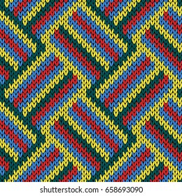 Knitting seamless variegated vector pattern as a fabric texture in red, blue, yellow and green colors