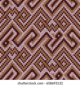 Knitting seamless vector pattern as a fabric texture in light pink and brown hues
