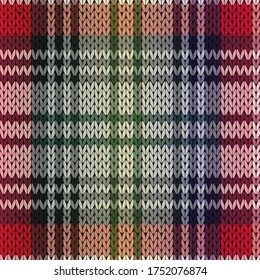 Knitting seamless vector pattern with perpendicular lines as a woollen Celtic tartan plaid or a knitted fabric texture in red, pink and grey hues with a gradient