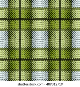 Knitting seamless vector pattern with perpendicular lines as a woollen Celtic tartan plaid or a knitted fabric texture in warm green and grey hues