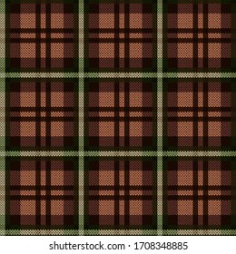 Knitting seamless vector pattern as a tartan plaid mainly in brown and khaki hues
