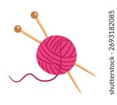 Knitting set, ball of yarn with knitting needles. Hand drawn Flat style. Vector illustration
