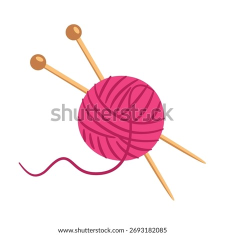 Knitting set, ball of yarn with knitting needles. Hand drawn Flat style. Vector illustration