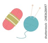 Knitting set, balls of yarn, knitting needles, vector illustration