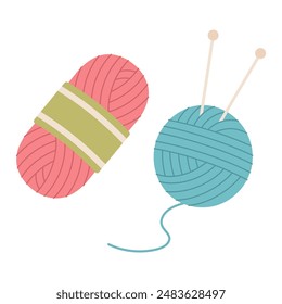 Knitting set, balls of yarn, knitting needles, vector illustration