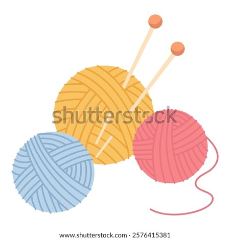 Knitting set, balls of yarn, knitting needles, isolated on white background