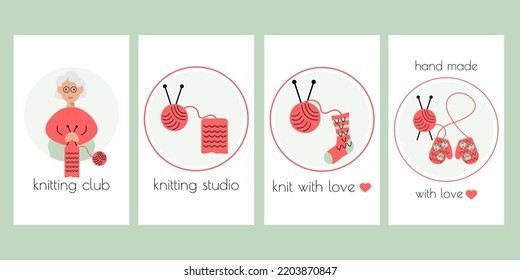 Knitting set poster for themed clubs, magazine articles. Vector  illustration. 
