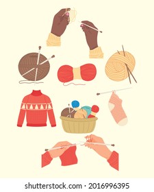Knitting and sewing icon set on white background
