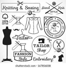 Knitting and Sewing Labels, Badges and Signs in Vintage Style