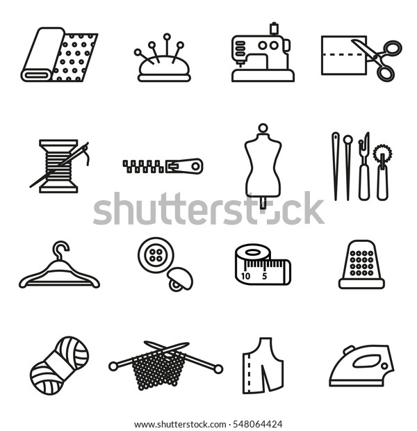 Knitting Sewing Needlework Line Icons Stock Vector Royalty Free 548064424