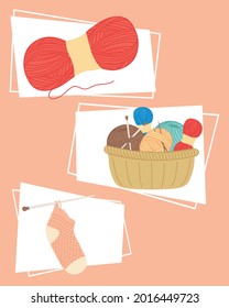 Knitting and sewing symbol set on pink background