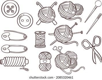 Knitting sewing symbols set needlework icon vector