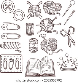 Knitting sewing symbols set needlework icon vector