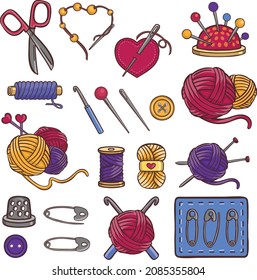 Símbolos de coser de punto conjunto icono de costura vector
