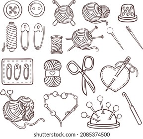 Knitting sewing symbols set needlework icon vector