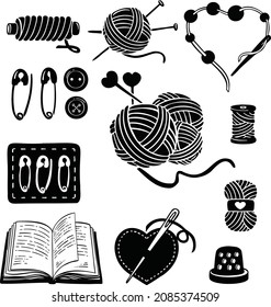 Knitting sewing symbols set needlework icon vector