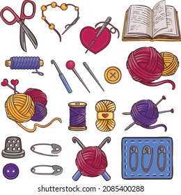 Knitting sewing symbols set needlework icon vector