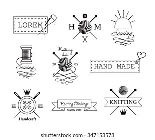 Knitting and sewing vector labels set