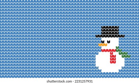 Knitting Snowman Background Pattern border on Blue Background, Knitting Light bulb Ethnic Pattern Border Merry Christmas and happy winter days vector poster
