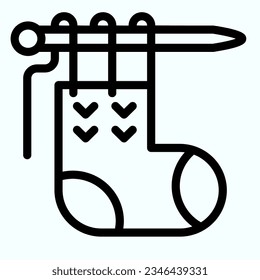 Knitting sock line icon. Not ready needles, sewing wear item with waves. Clothes and shoes vector design concept, outline style pictogram on white use for and app. Eps 10.